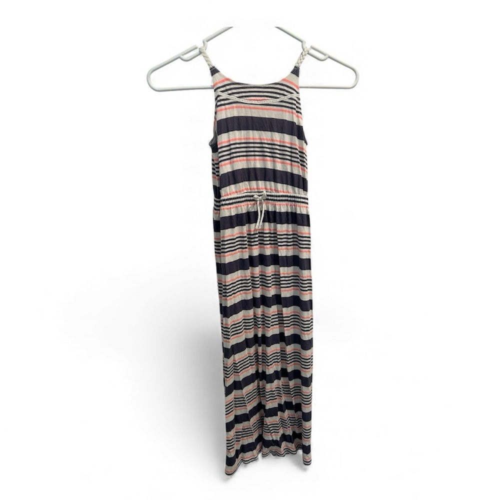 Girls Cherokee Soft Striped Maxi Dress with Pink and Navy Accents Braided Straps